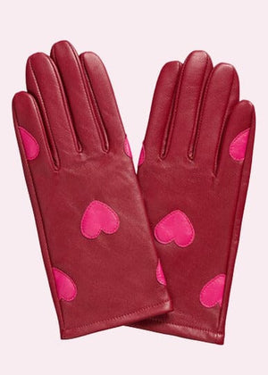 Handsker i rød læder med pink hjerter Accessories Mabel Sheppard 