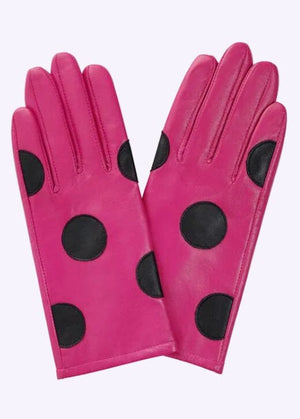 Handsker i skind - pink med polka prikker handsker Mabel Sheppard 