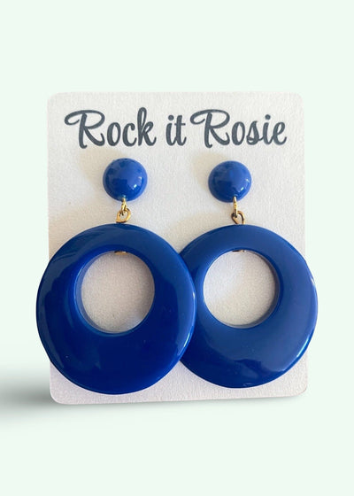 Hoop øreringe i 1950'er vintage stil, Cobolt blå Accessories Rock It Rosie 