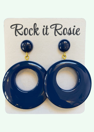 Hoop øreringe i 1950'er vintage stil, Navy blå Accessories Rock It Rosie 