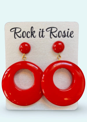Hoop øreringe i 1950'er vintage stil, Rød Accessories Rock It Rosie 