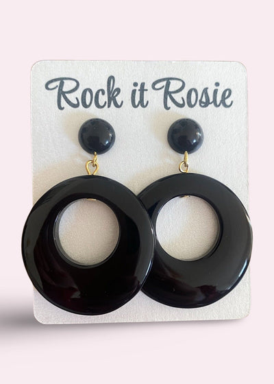 Hoop øreringe i 1950'er vintage stil, Sort Accessories Rock It Rosie 