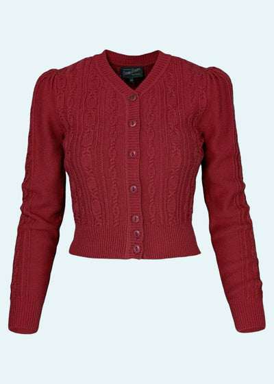 Ice Skater Cardigan i granatæble rød merinould cardigan Emmy Design 