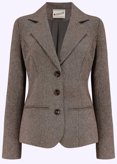 Ingrid blazer jakke i brun sildebensmønster jakke Weekend Doll 