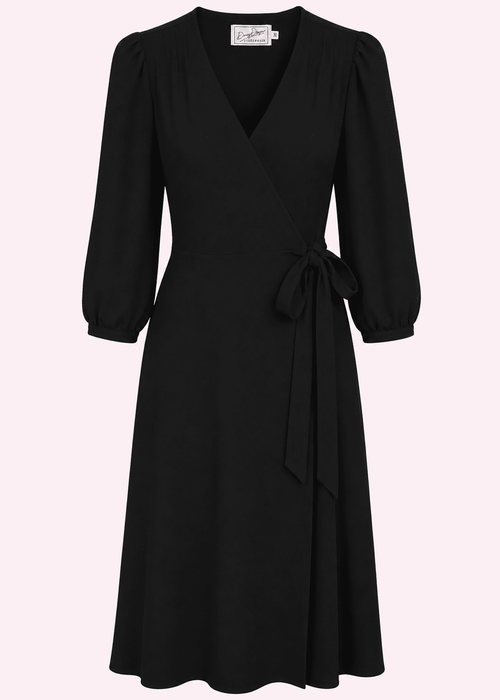 Jane slåom kjole med 3/4 ærmer - sort linen look