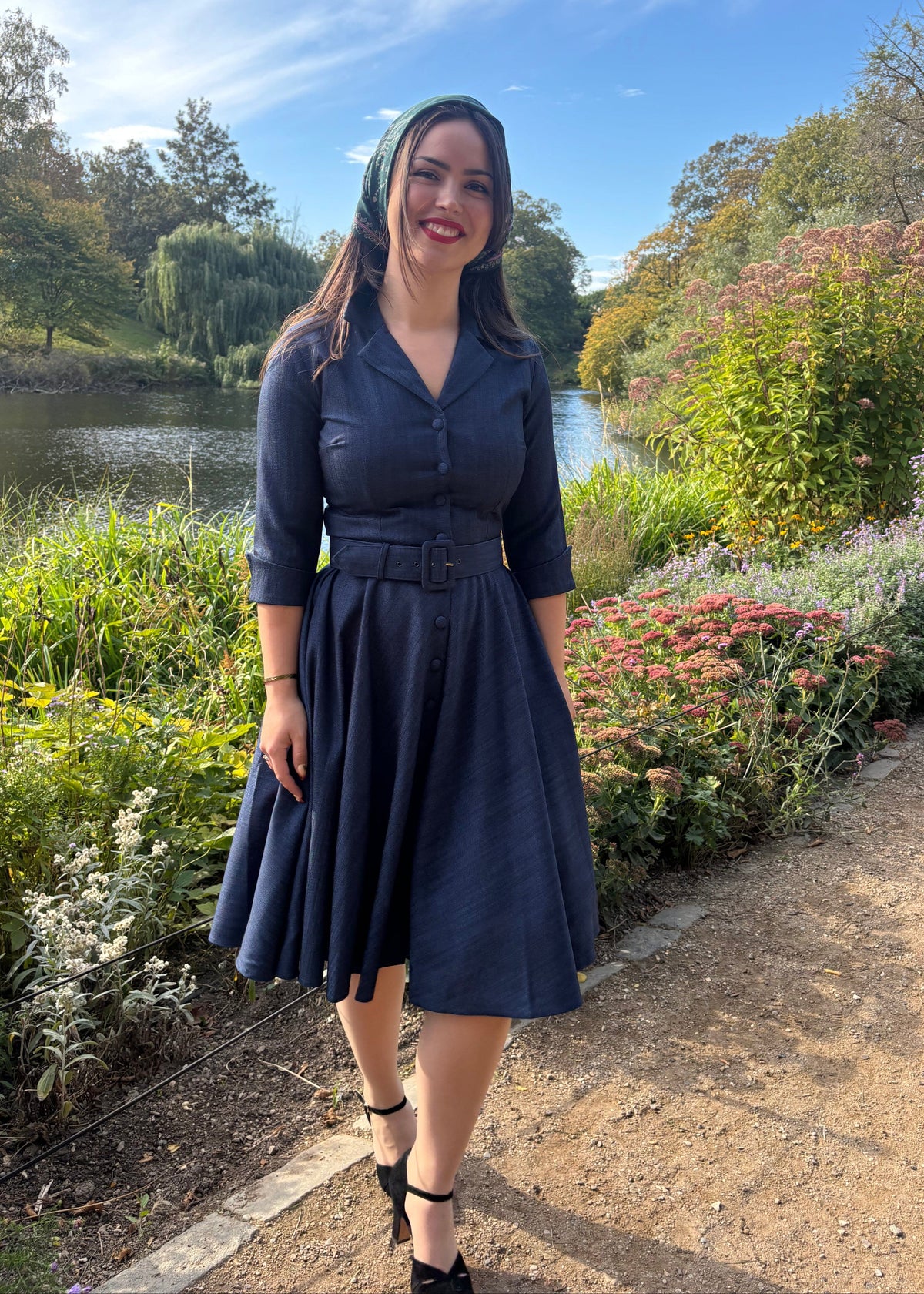 Kelly 1950er swing kjole - denim-look skjortekjole Daisy Dapper 