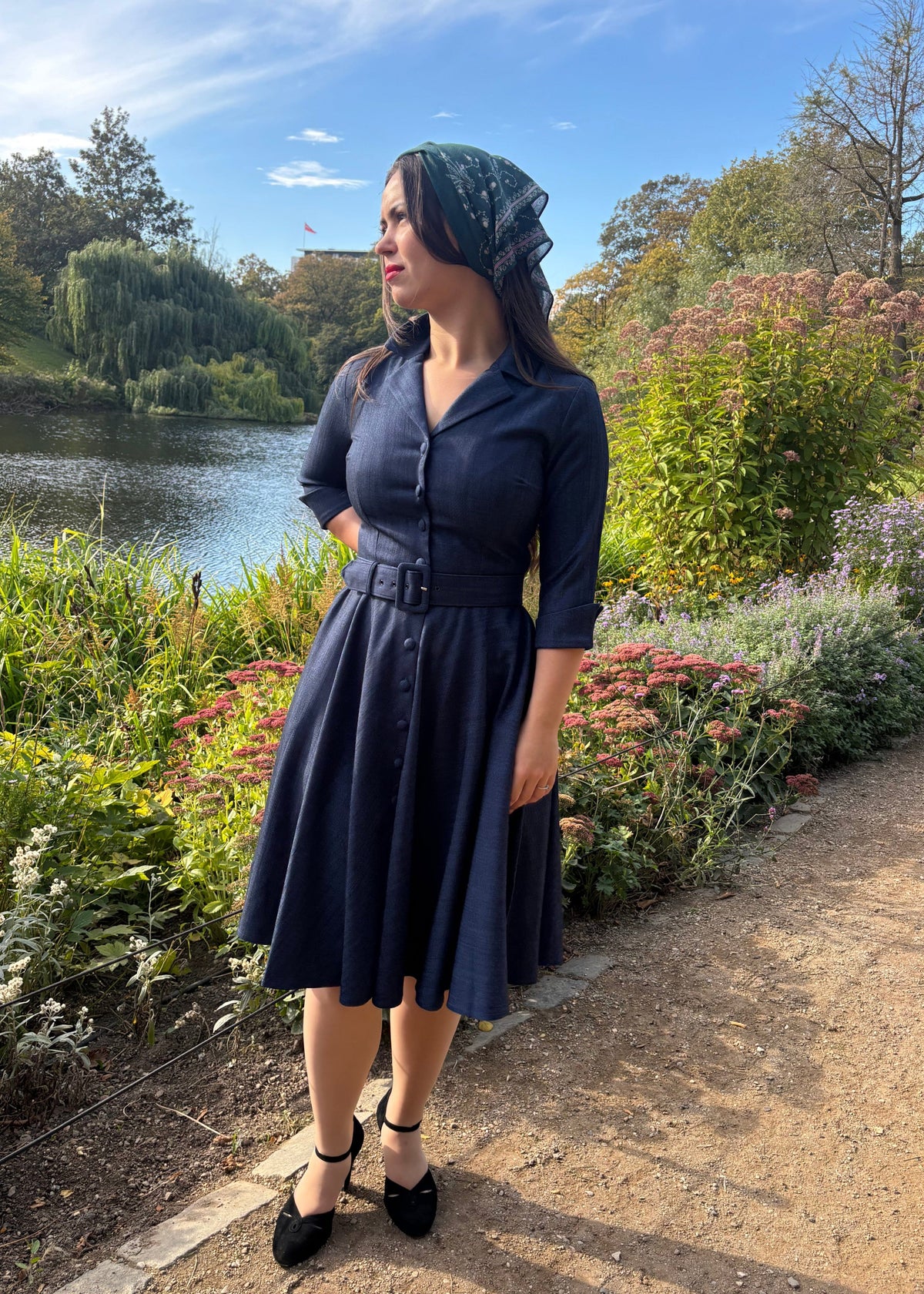 Kelly 1950er swing kjole - denim-look skjortekjole Daisy Dapper 