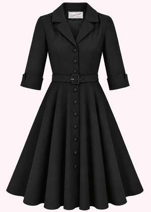 Kelly 1950er swing kjole - sort linen look skjortekjole Daisy Dapper 