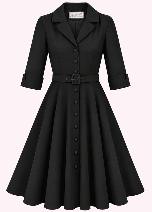 Kelly 1950er swing kjole - sort linen look