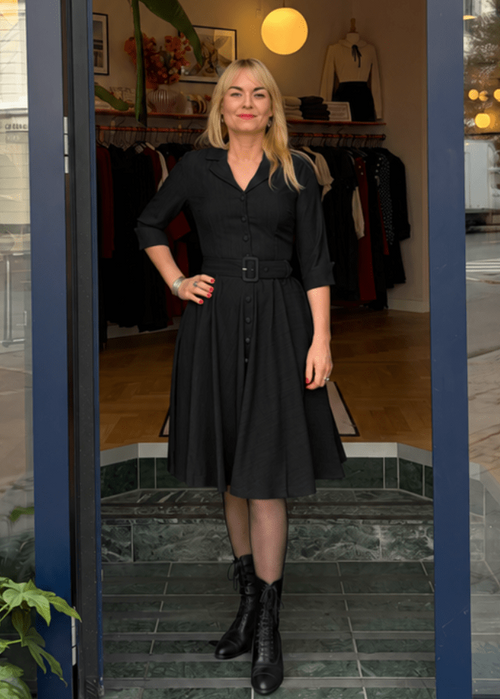 Kelly 1950er swing kjole - sort linen look