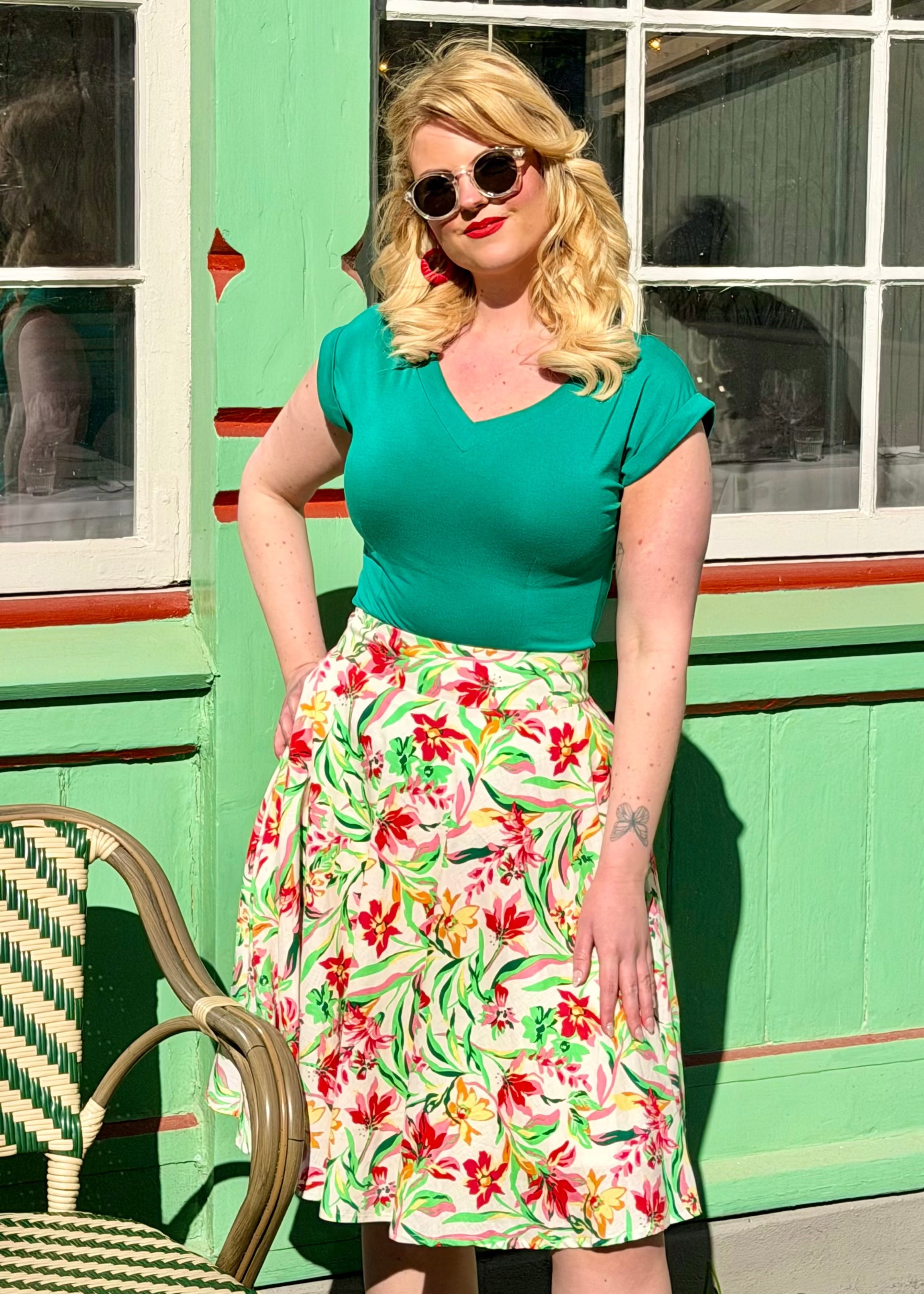 Kortærmet vendbar boatneck top - grøn jersey top Daisy Dapper 