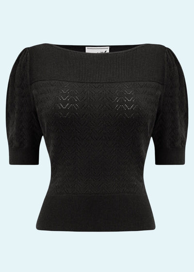 Lana strikbluse i sort top Weekend Doll 