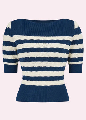 Lana strikbluse - Navy/ ivory top Weekend Doll 