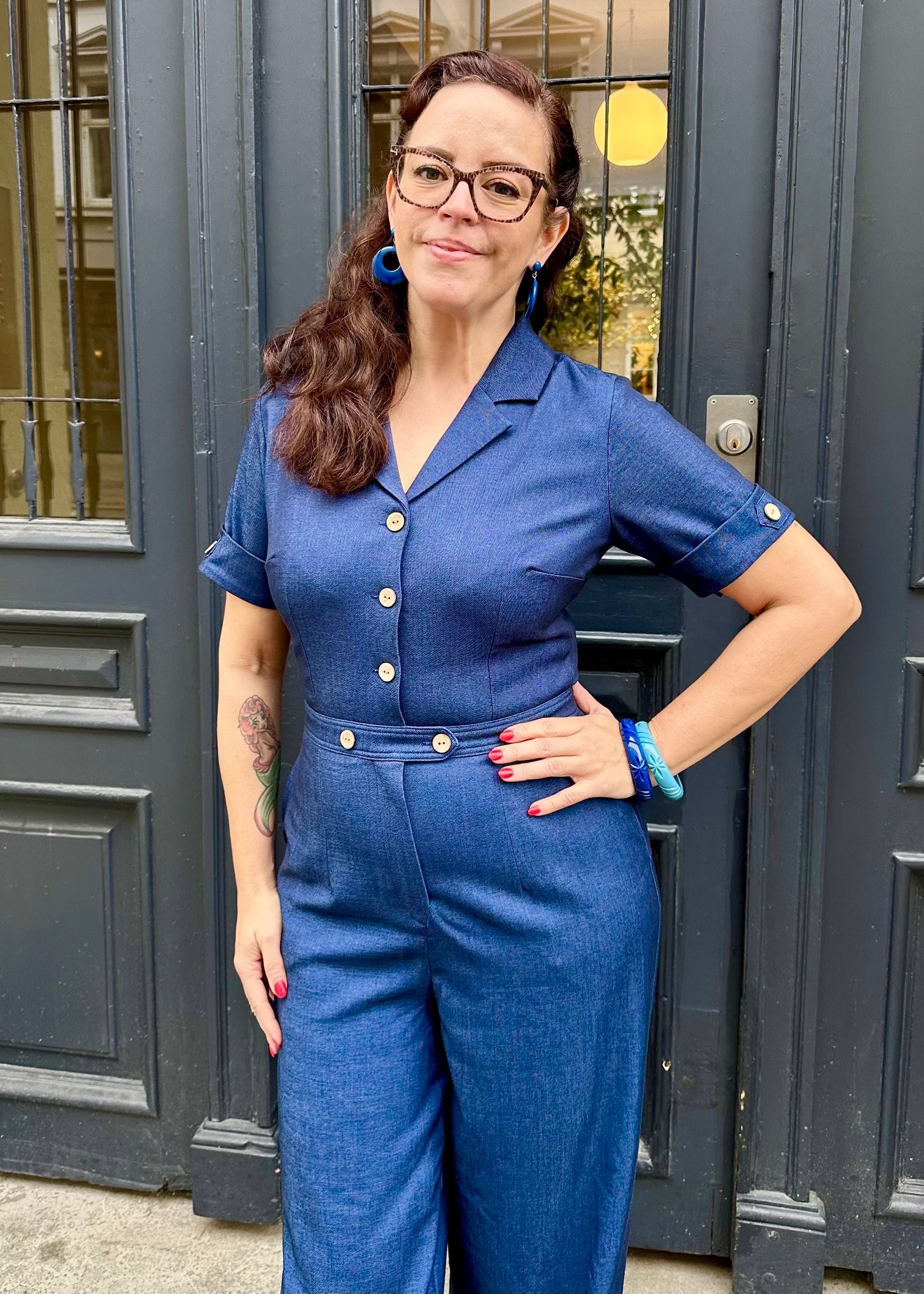 Maxine buksedragt med korte ærmer - denimlook buksedragt Daisy Dapper 