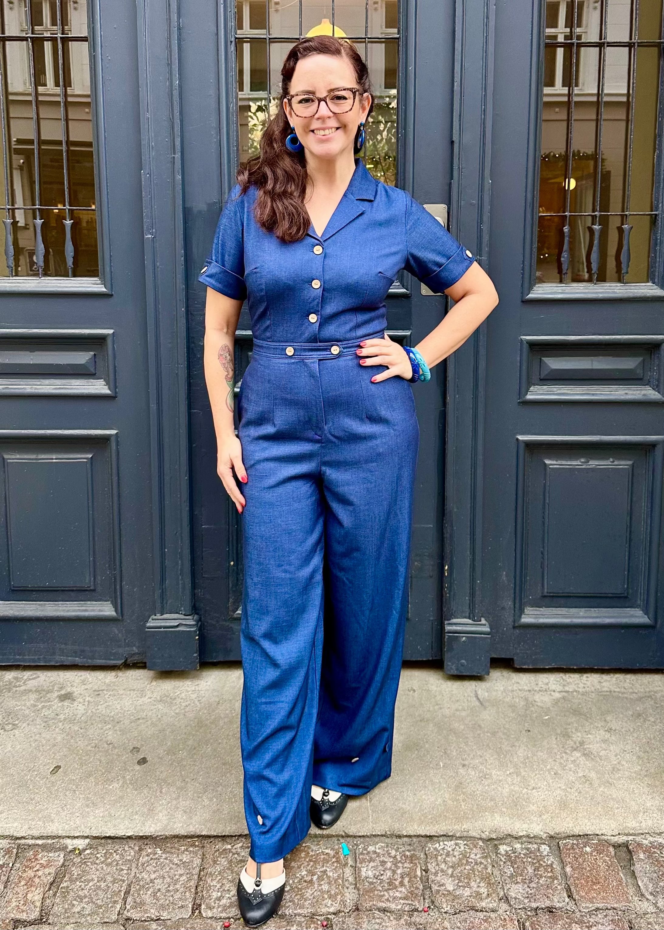 Maxine buksedragt med korte ærmer - denimlook buksedragt Daisy Dapper 