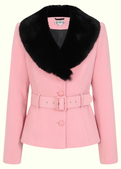 Pink blazer jakke med aftagelig faux fur krave tøj Mondo Kaos 