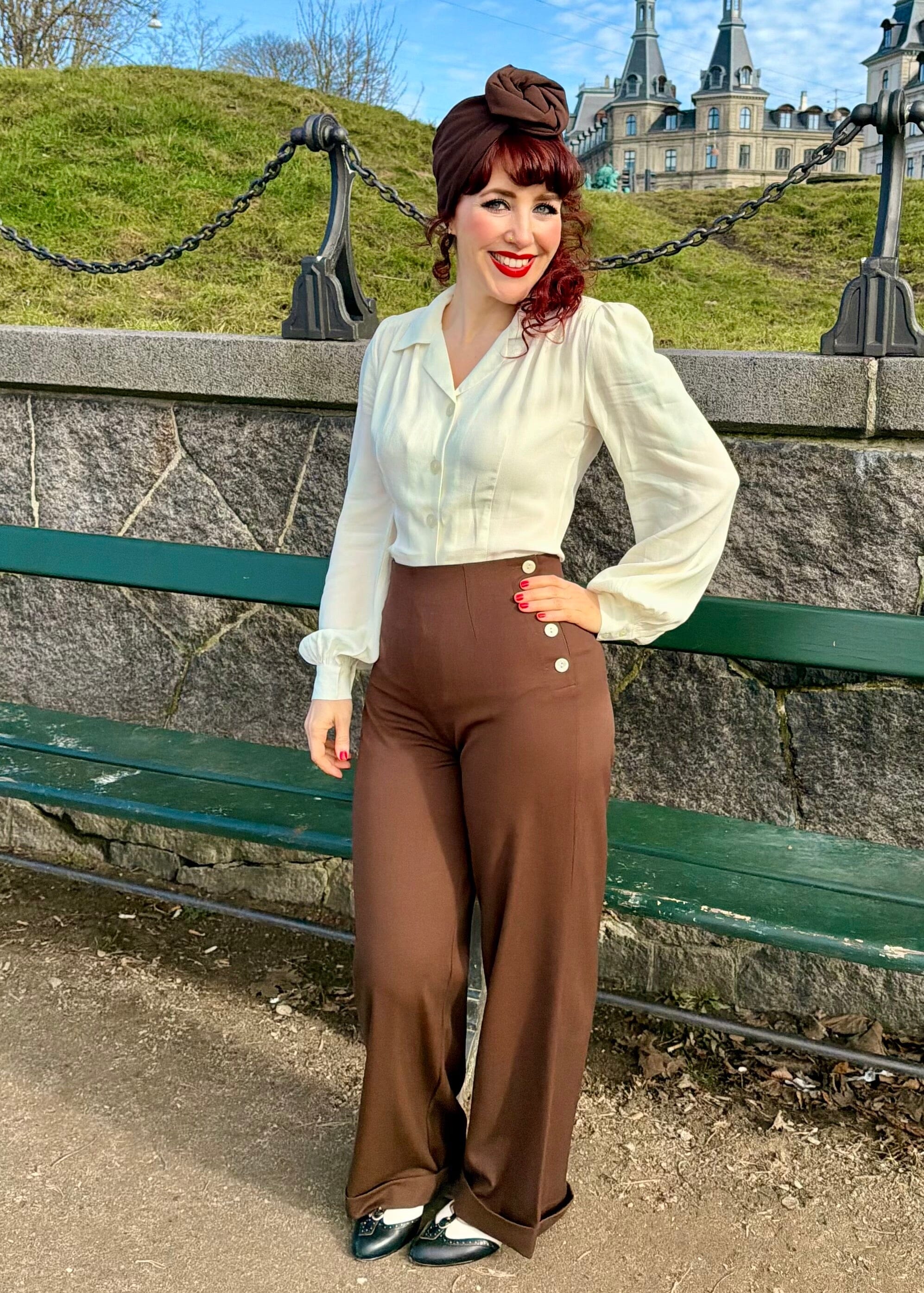 Poppy vintage stils skjortebluse - creme langærmet skjorte Seamstress Of Bloomsbury 