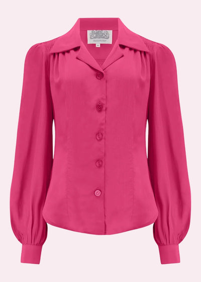 Poppy vintage stils skjortebluse i dyb pink toej Seamstress Of Bloomsbury 