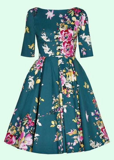 Pretty Dress Company: 1950'er Hepburn swingkjole i forest floral toej Pretty Dress Company 