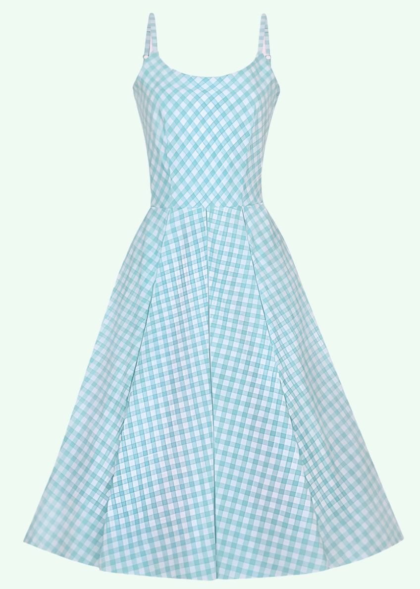 Priscilla swingkjole i mint gingham tern Kjoler Pretty Dress Company 