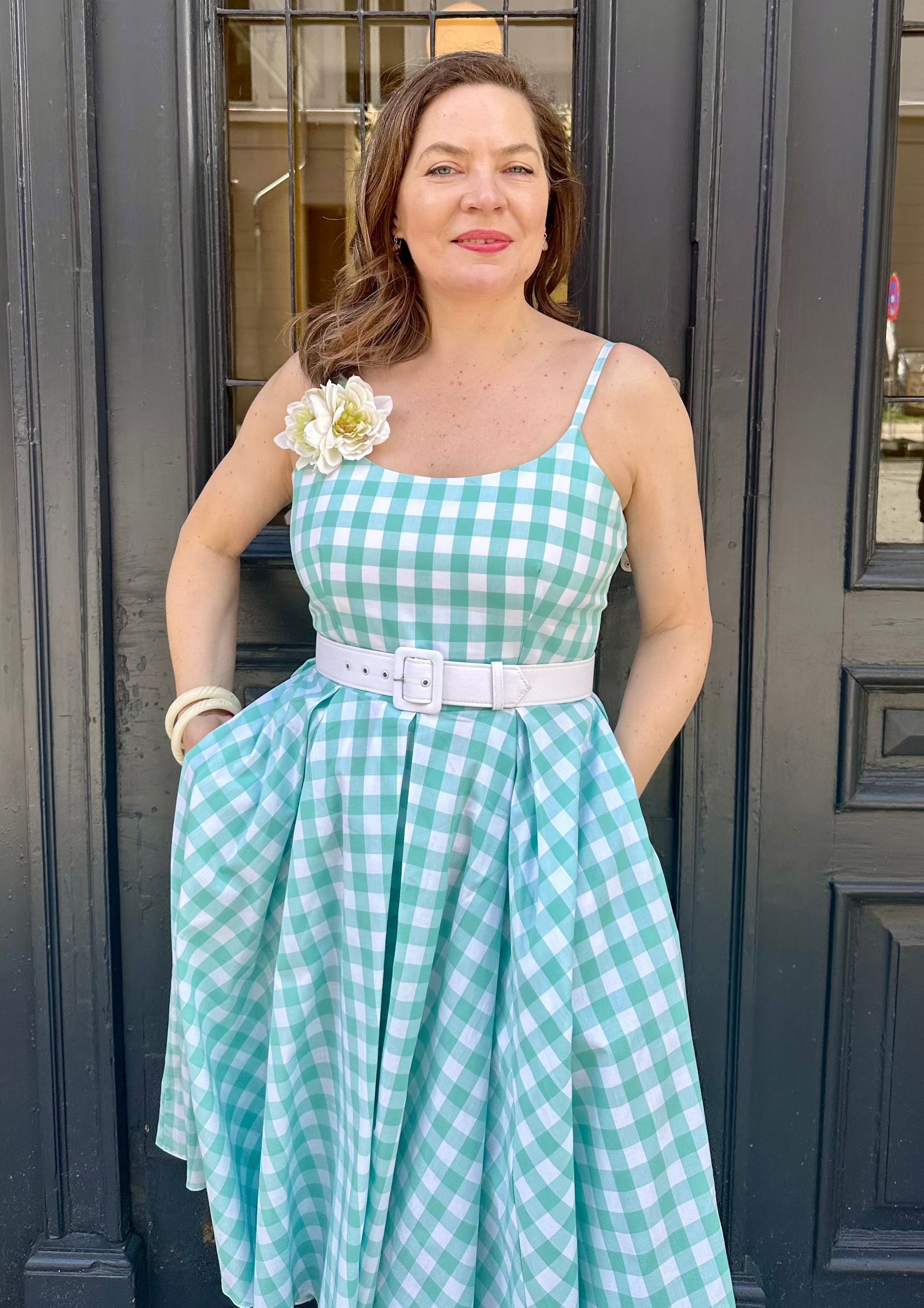 Priscilla swingkjole i store mint gingham tern Kjoler Pretty Dress Company 