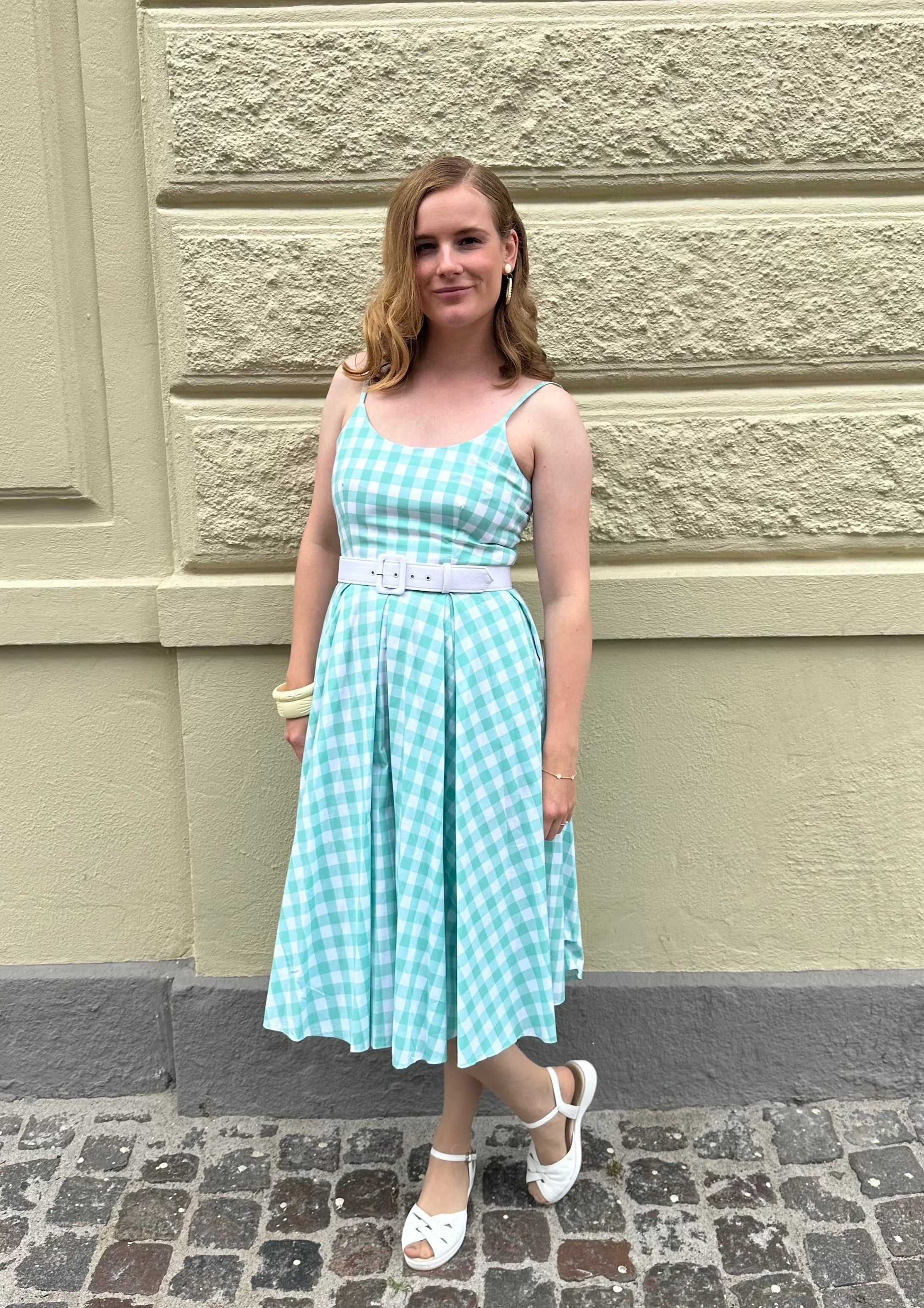 Priscilla swingkjole i store mint gingham tern Kjoler Pretty Dress Company 