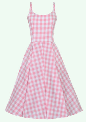 Priscilla swingkjole i store pink gingham tern Kjoler Pretty Dress Company 