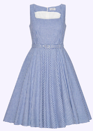 Rosie swingkjole med brede stropper i blå og hvide gingham tern Kjoler Daisy Dapper 