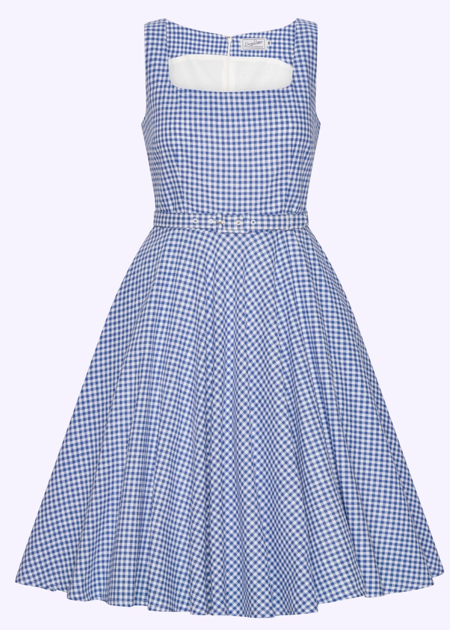 Rosie swingkjole med brede stropper i blå og hvide gingham tern Kjoler Daisy Dapper 
