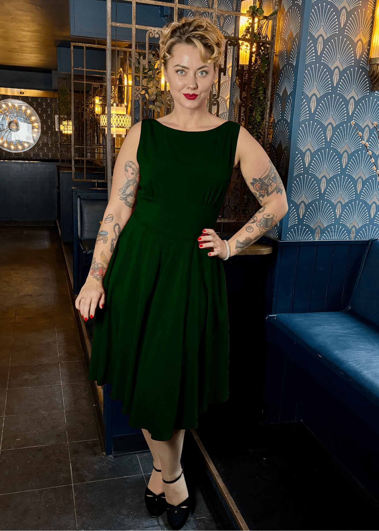 Ruby boatneck swingkjole - mørk grøn Daisy Dapper 