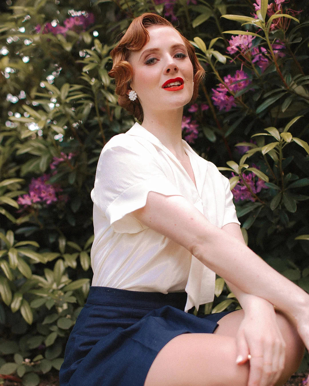 Sailor bluse i hvid med bindebånd bluse House of Foxy 