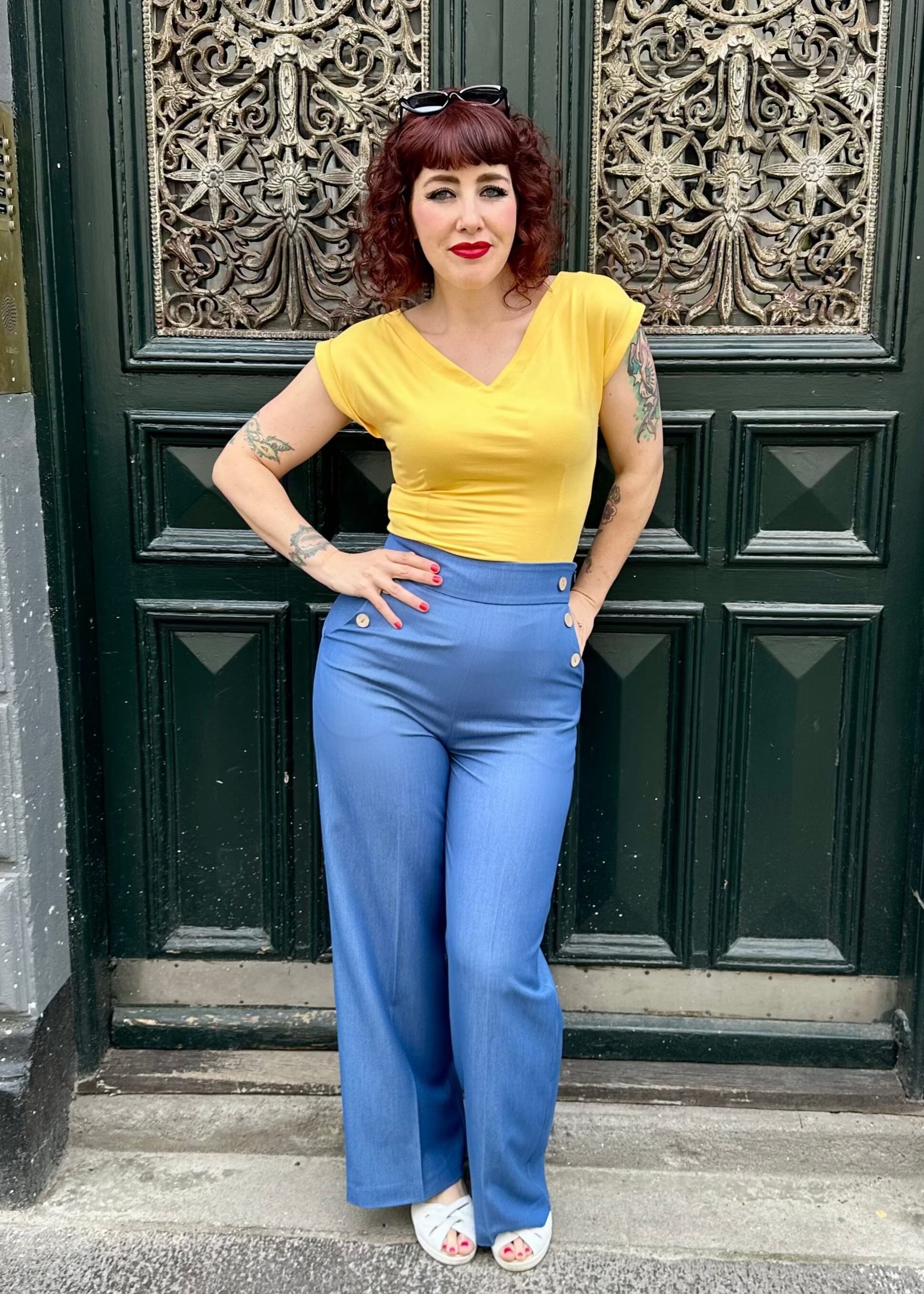 Sally højtaljede sailor bukser i denimblå bukser Daisy Dapper 