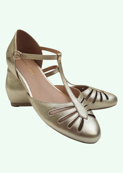 Singapore vintage stil læder sko i guld sko Charlie Stone 
