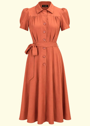 Skjortekjole i 1940'er stil - brændt orange skjortekjole House of Foxy 