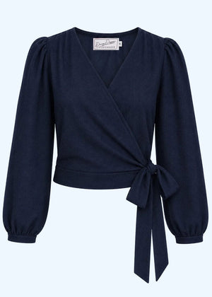 Slåom bluse med 3/4 lange ærmer - navy linen look slåom bluse Daisy Dapper 