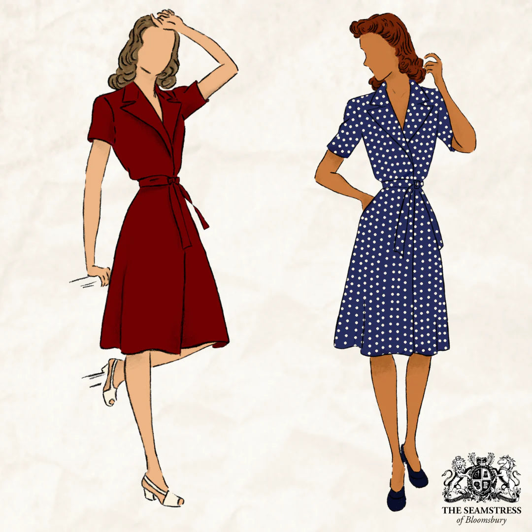 Slåom kjole i blå med prikker toej Seamstress Of Bloomsbury 