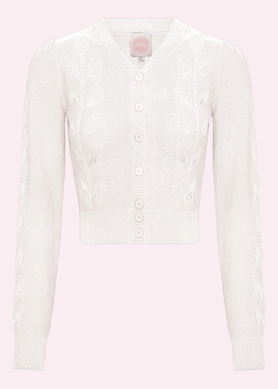 Susie Q cardigan i hvid bomuld med bladmønster tøj Emmy Design 