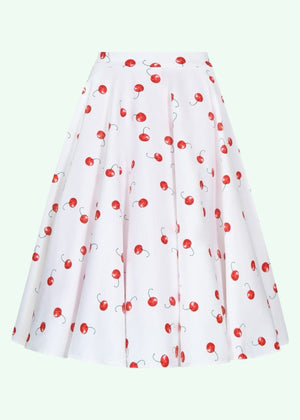 Swingnederdel i hvid med kirsebær Nederdel Pretty Dress Company 