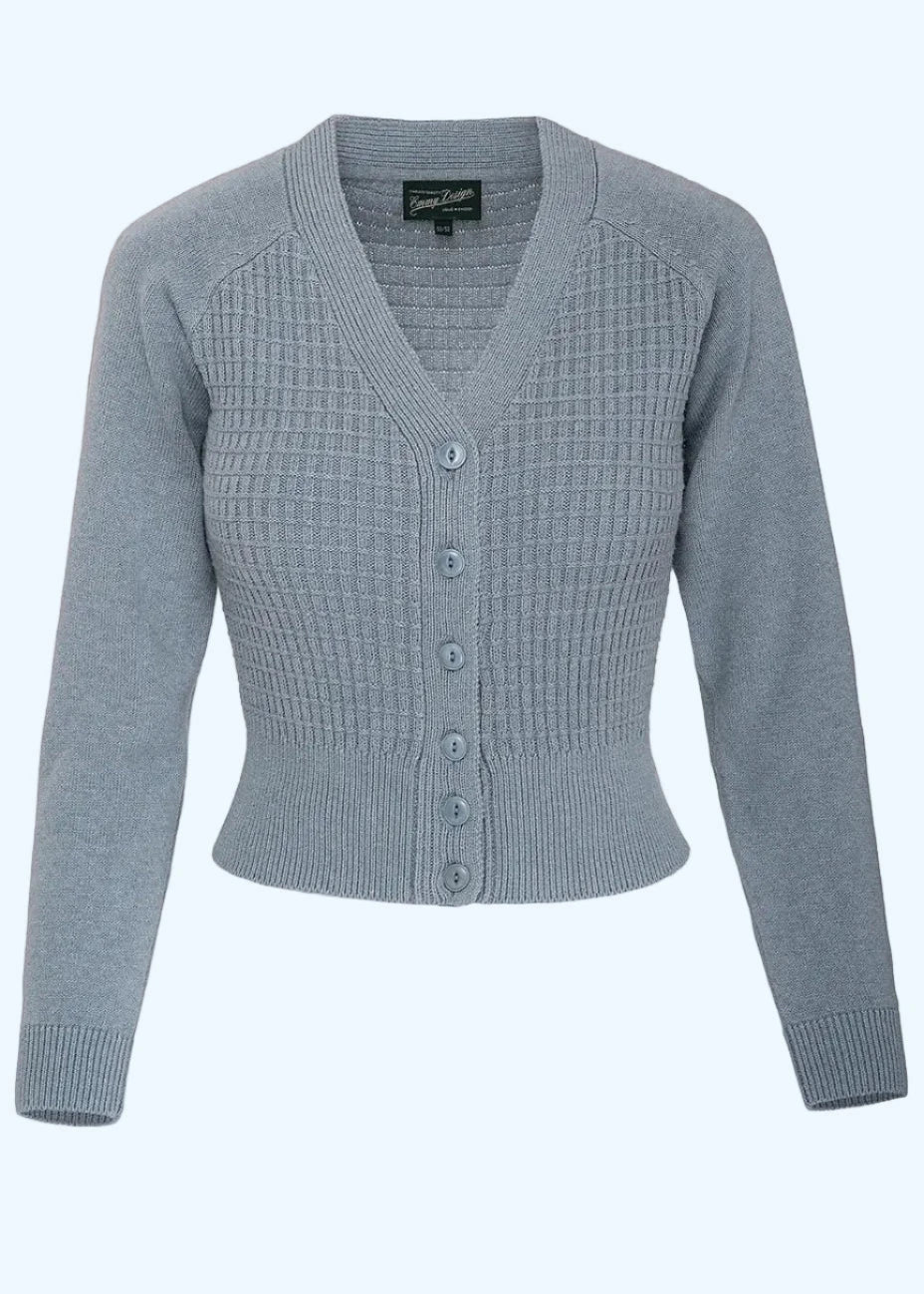The Cable Knit College Cardigan - Støvet blå cardigan Emmy Design 