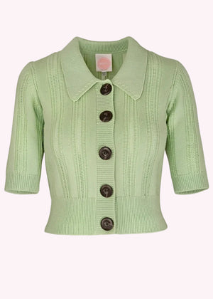The Contrast Cardigan i lys jadegrøn strik Emmy Design 