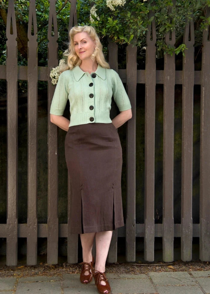 The Contrast Cardigan i lys jadegrøn strik Emmy Design 