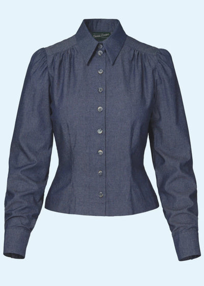 The Spectacular Spearpoint skjorte i dark denim langærmet skjorte Emmy Design 
