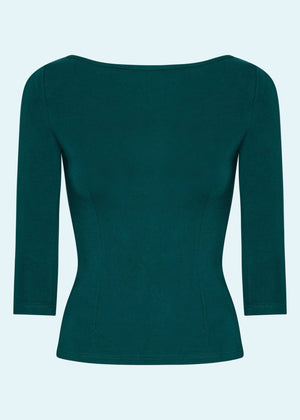 Vendbar boatneck top i flaske-grøn - deluxe jersey top Daisy Dapper 