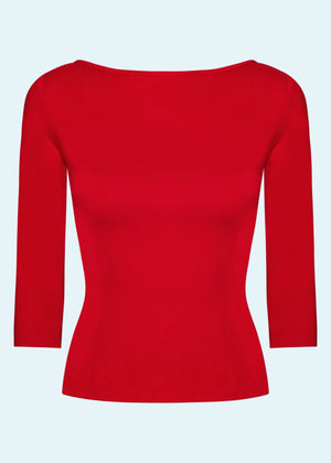 Vendbar boatneck top i rød jersey top Daisy Dapper 