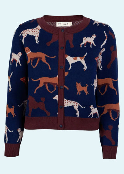 Vera jacquard strik cardigan i navy 'Woof' cardigan palava 