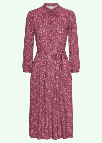 Vintage stils skjortekjole i rosa blomsterprint toej Very Cherry 