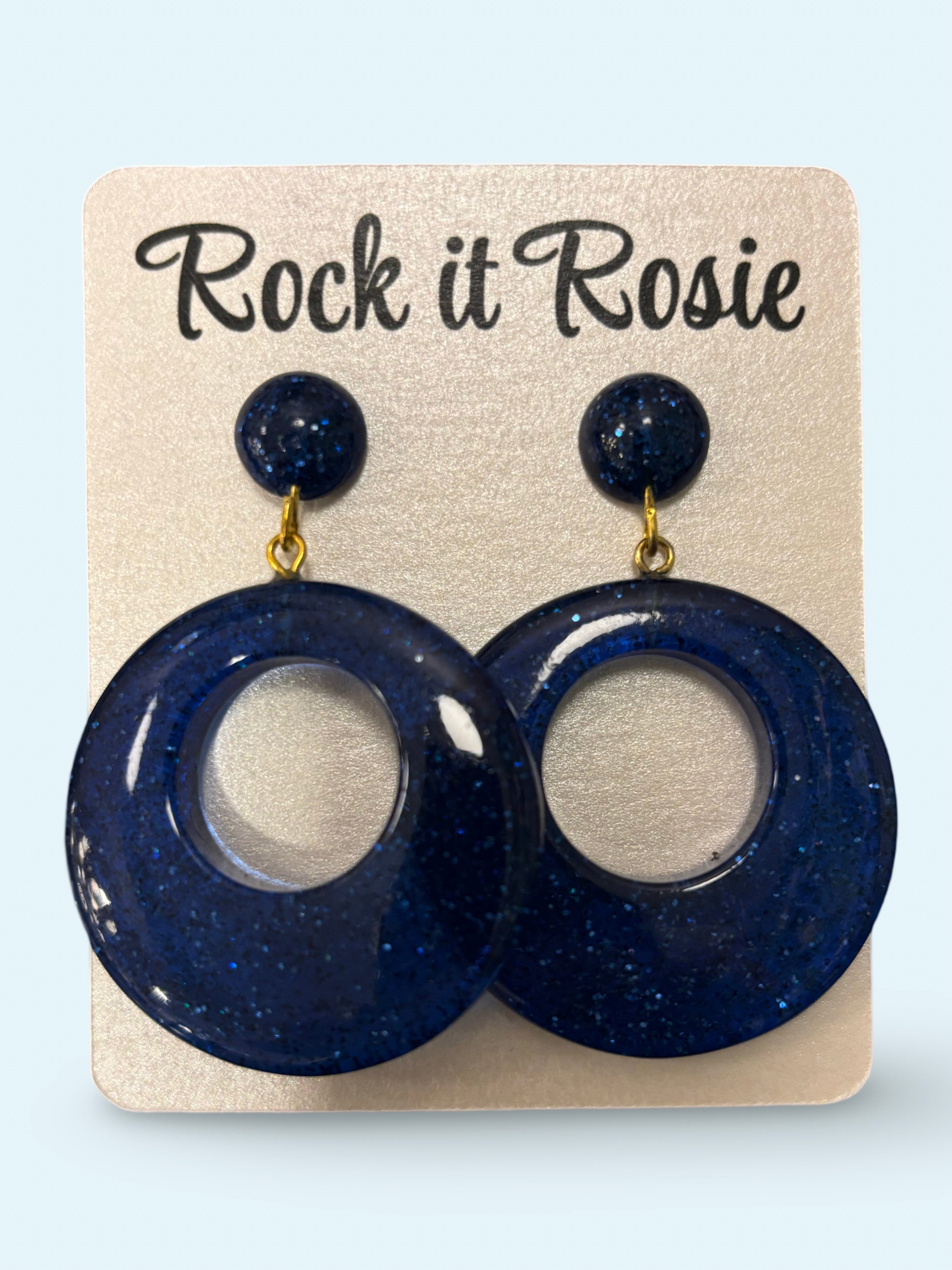 Vintage style hoop øreringe, Kongeblå glitter Accessories Rock It Rosie 