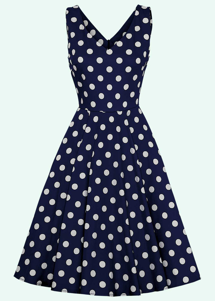 1950s Polka Dot Navy Swing Dress (ONLINE EXCLUSIVE)
