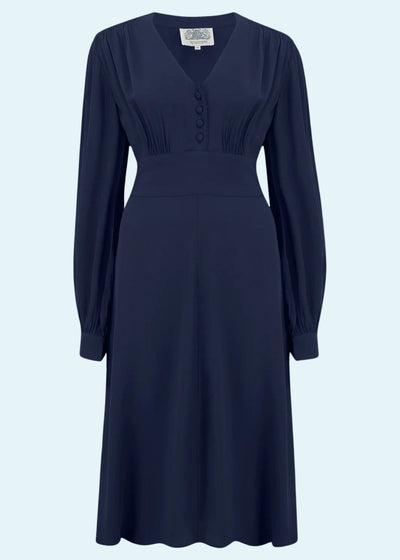Bloomsbury: Ava 1940'er kjole i navy Seamstress Of Bloomsbury 