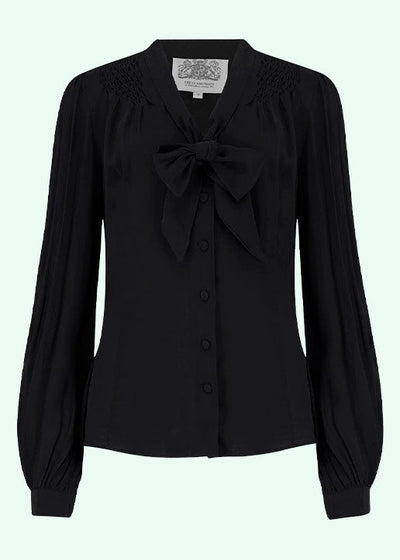 Bloomsbury: Eva - Langærmet skjorte med bindesløjfe i sort toej Seamstress Of Bloomsbury 